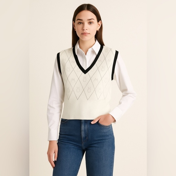 Maeve Tops - Maeve Anthropolgie Violette Icon Logo Vest Black White Preppy Academia Small